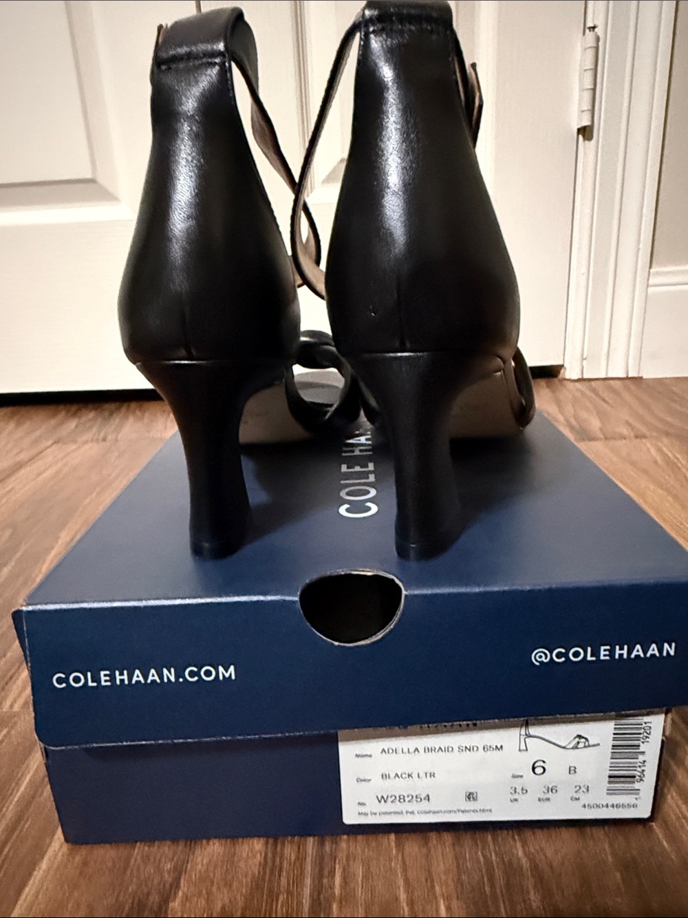 Cole Haan Black Braided Leather Ankle-Strap Heels - Picture 3 of 5